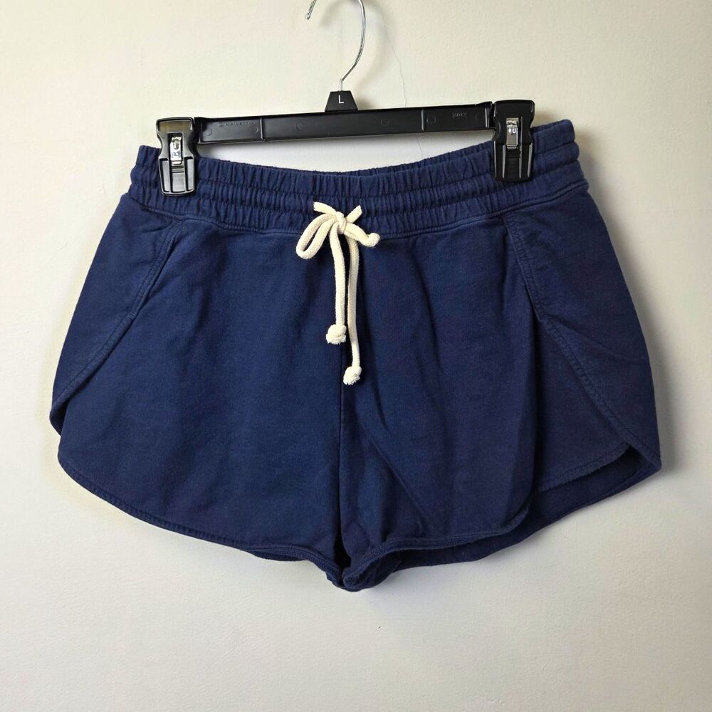 Aerie Blue Cotton Knit Sweat Shorts Elastic Drawstring Waist Women's Size S